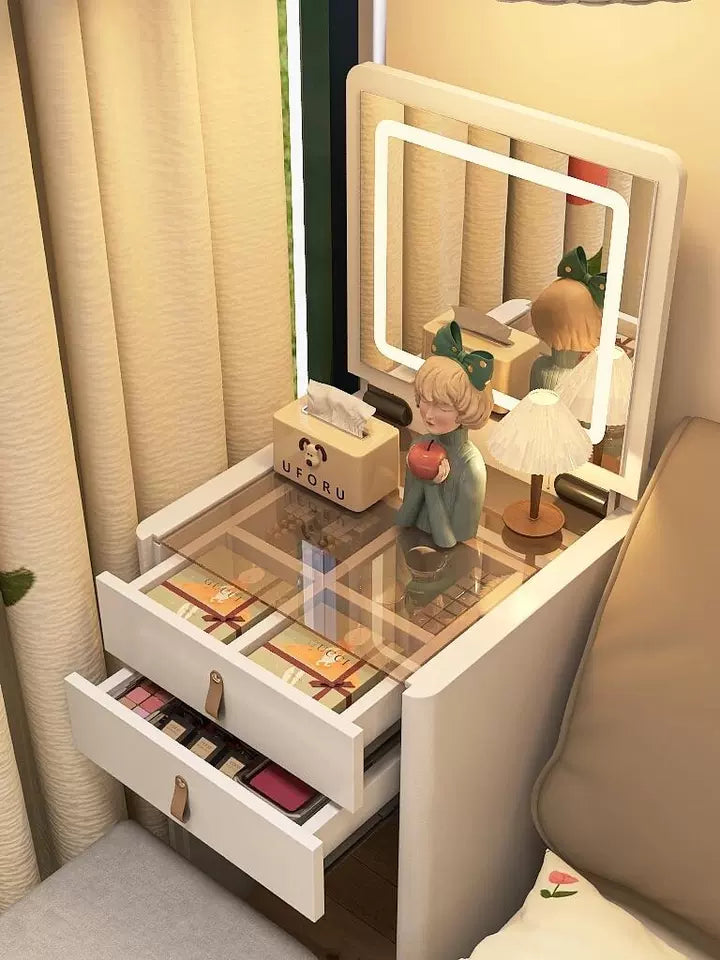 ✨Bedside Table Dressing Table Storage Integrated and Bedroom Flip Over Makeup Table