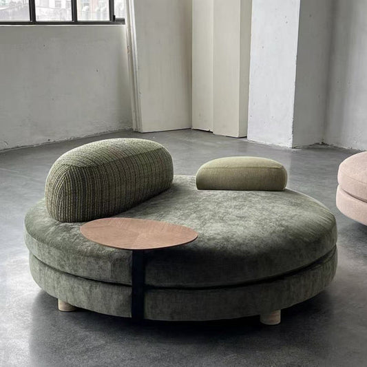 ✨Round fabric lazy sofa with side table and pillow, relaxing and simple style