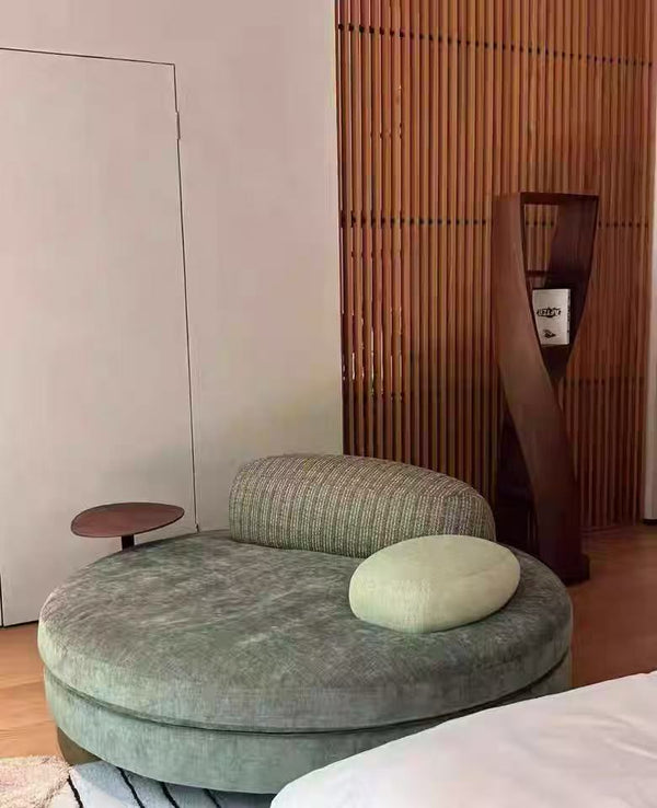 ✨Round fabric lazy sofa with side table and pillow, relaxing and simple style