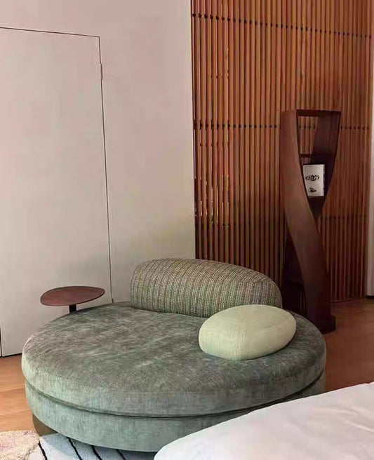 ✨Round fabric lazy sofa with side table and pillow, relaxing and simple style