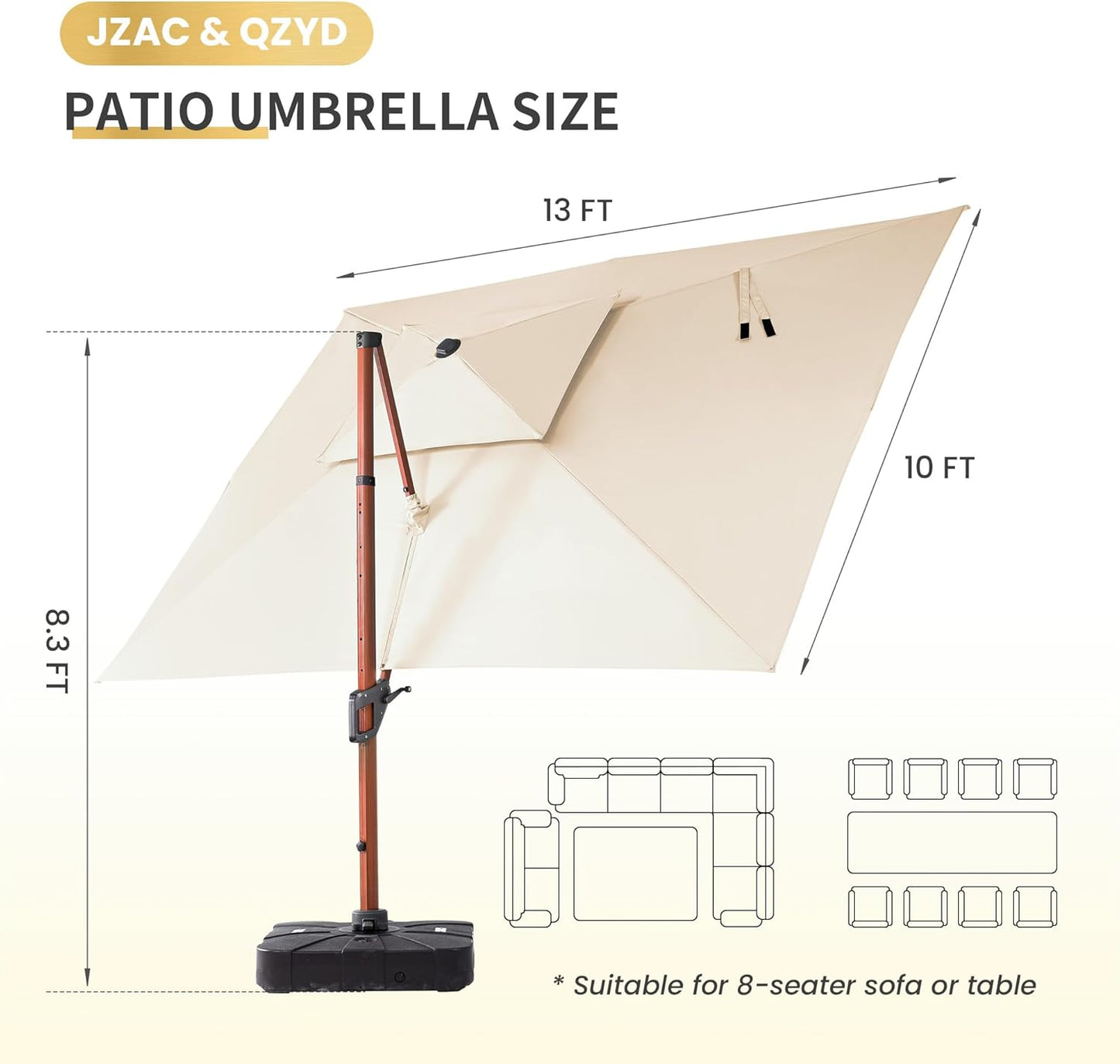 ✨Patio Umbrella with Base, Outdoor Cantilever Offset Rectangle Heavy Duty Umbrellas with 360° Rotation Double Top and Deluxe Wood Grain for Pool Deck Backyard Garden, Turquoise