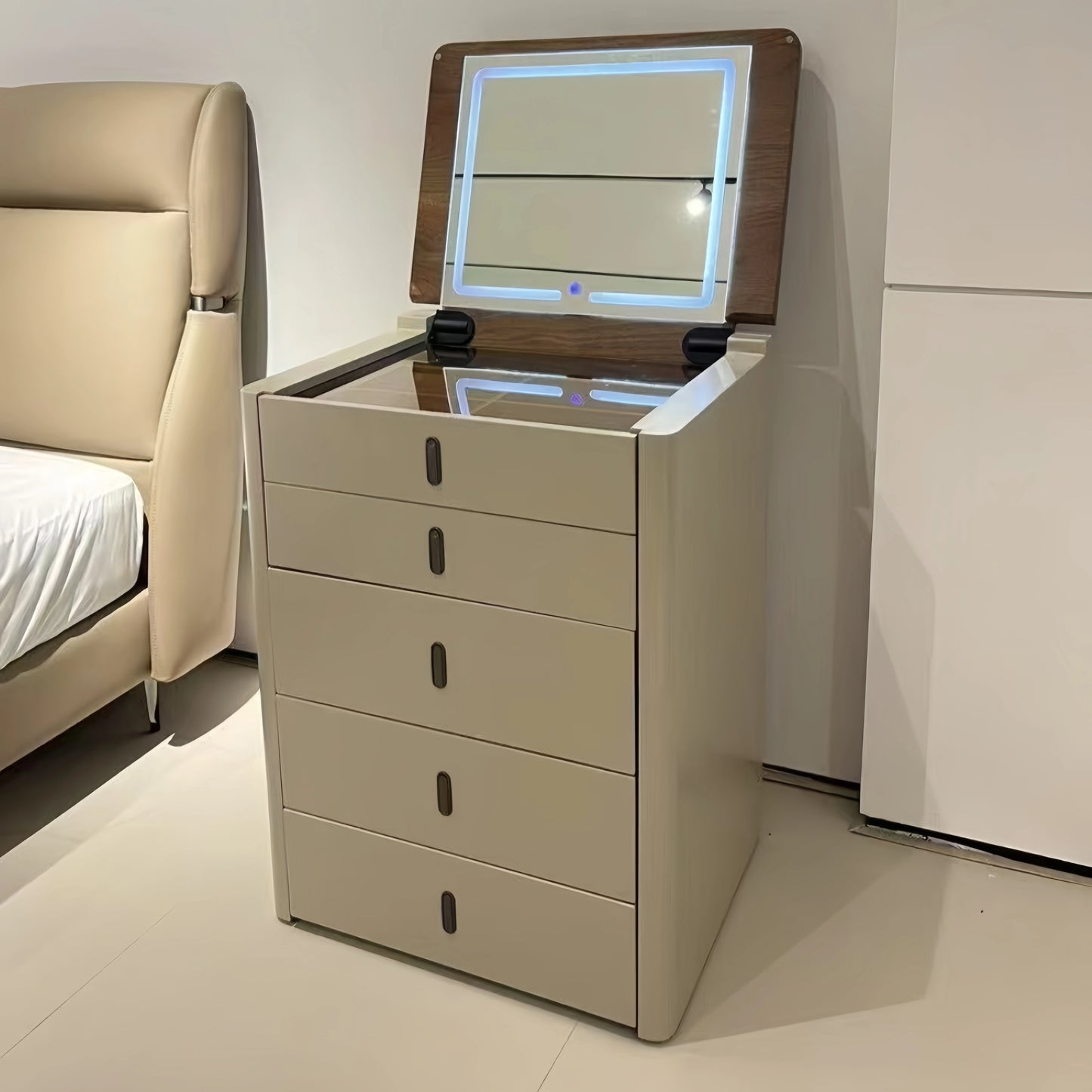 ✨Bedside Table Dressing Table Storage Integrated and Bedroom Flip Over Makeup Table
